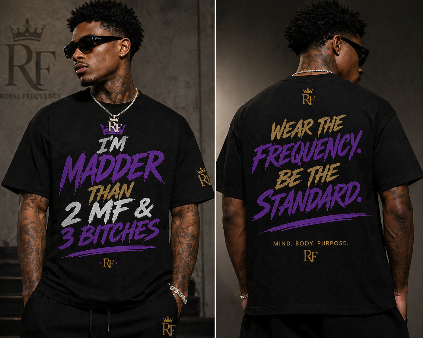 RF “Unfiltered Energy” Tee
(Alt name: RF “Madder Than” Statement Tee